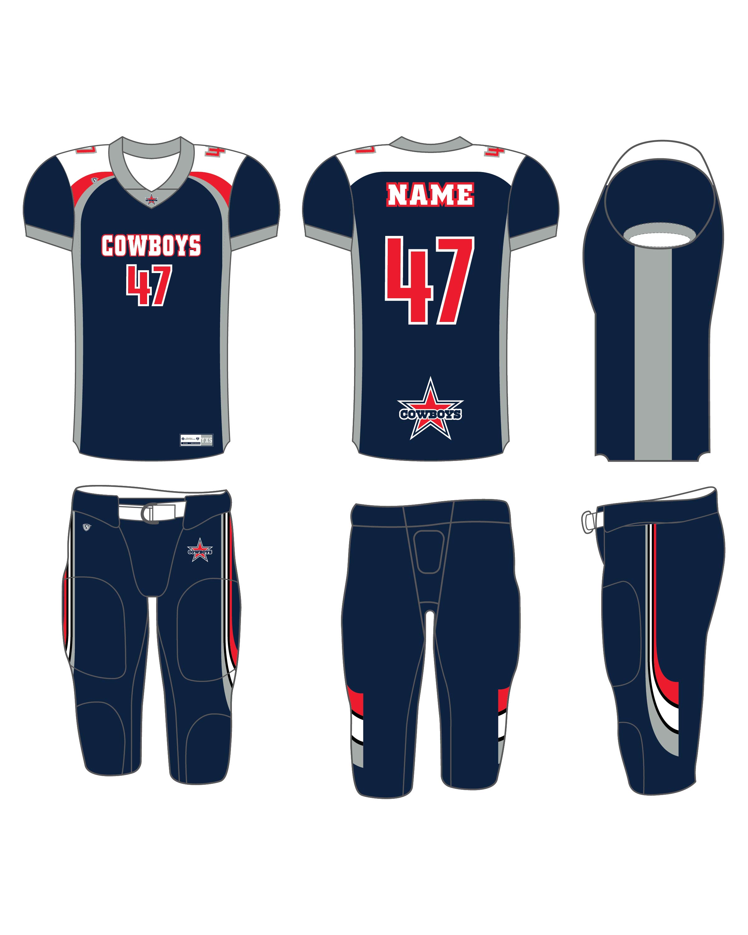 Custom Sublimated Football Uniform - Cowboys