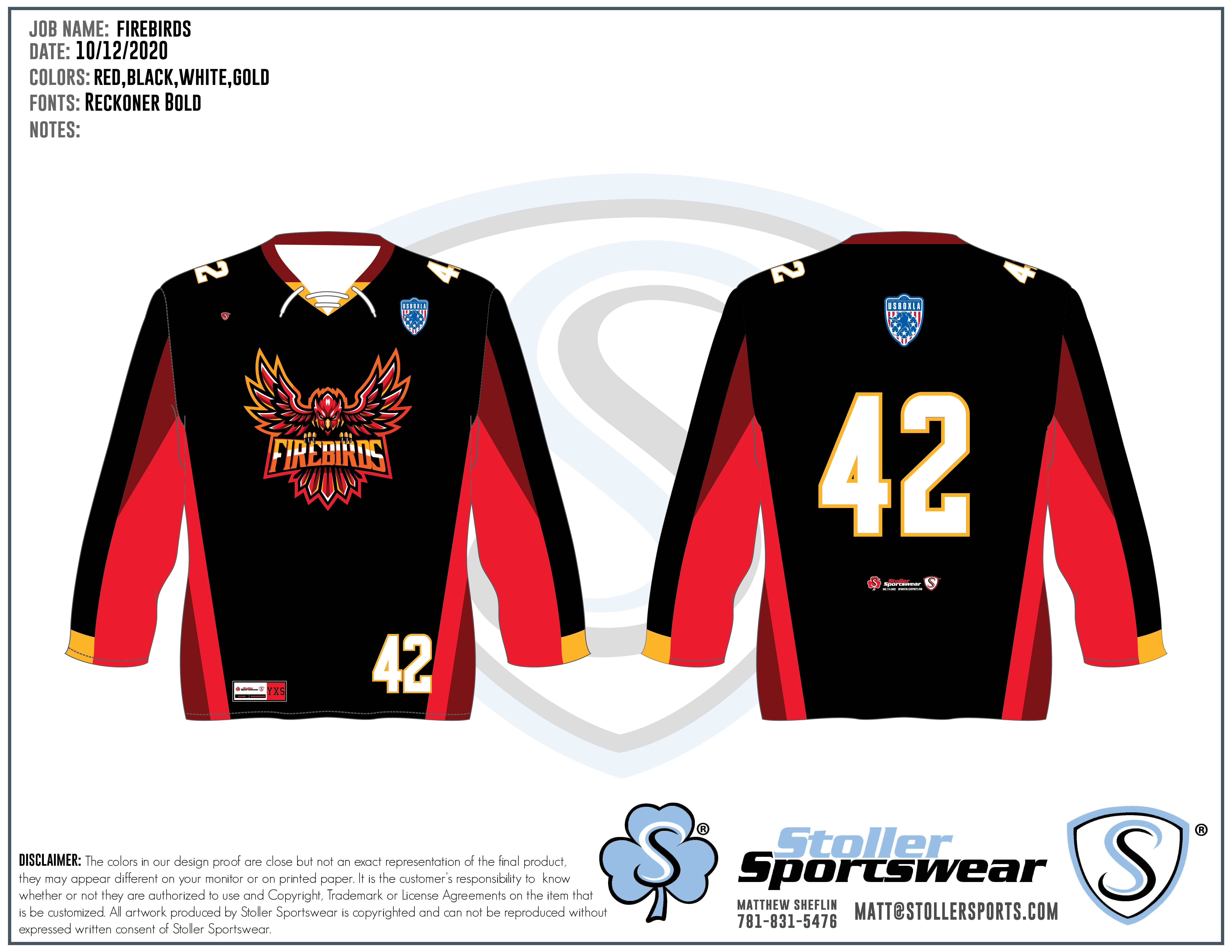Custom Sublimated Box Lacrosse Jersey - Firebirds 2